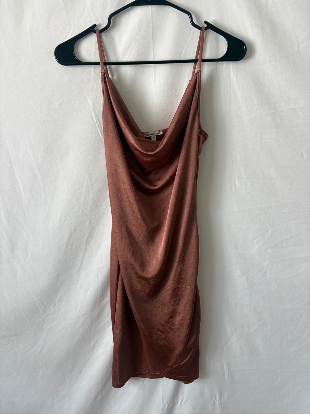 Satin Cowl Neck Slip Dress in Rust